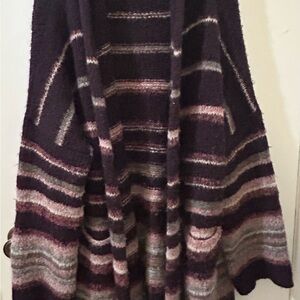 Free People Purple and Gray Striped Alpaca Blend Women's Sweater Size M